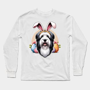 Polish Lowland Sheepdog Celebrates Easter with Bunny Ears Long Sleeve T-Shirt